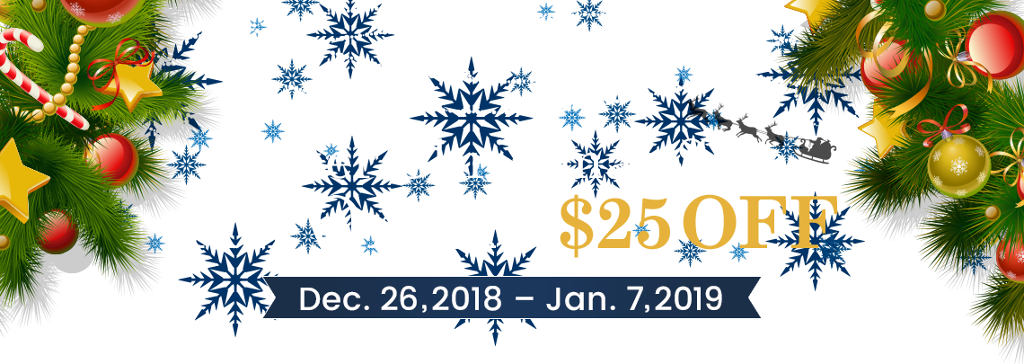 Christmas Sale All Orders $25 OFF December 17-25, 2018