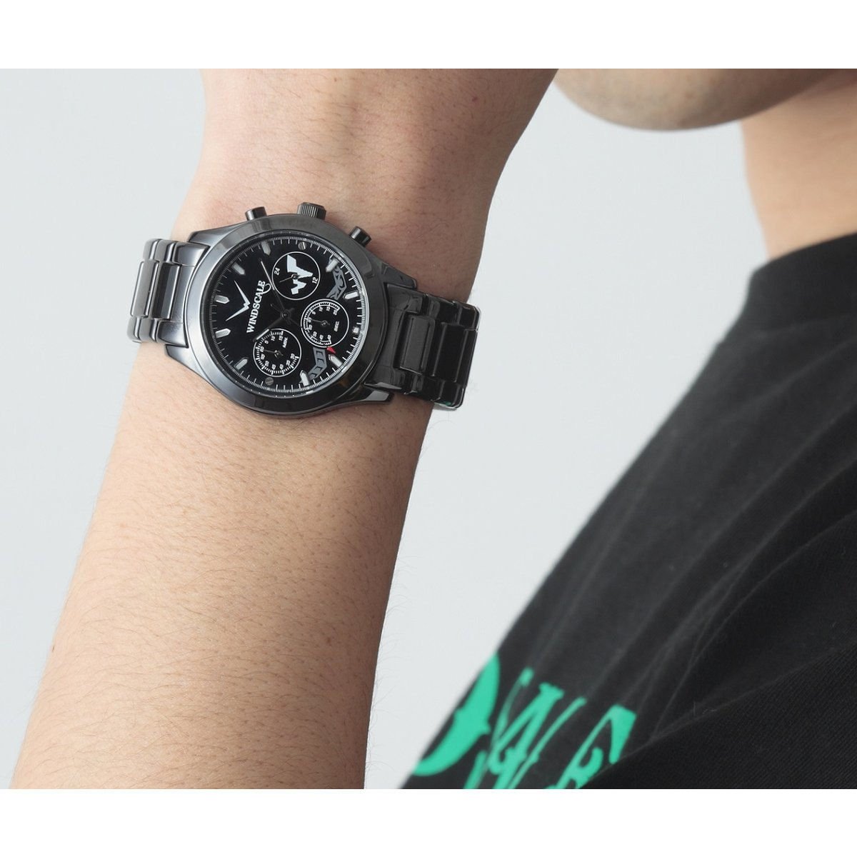 WINDSCALE メンズ 時計 黒 ステンレス　仮面ライダーW　ダブル KAMEN RIDER W WIND SCALE Chronograph watch | Kamen Rider