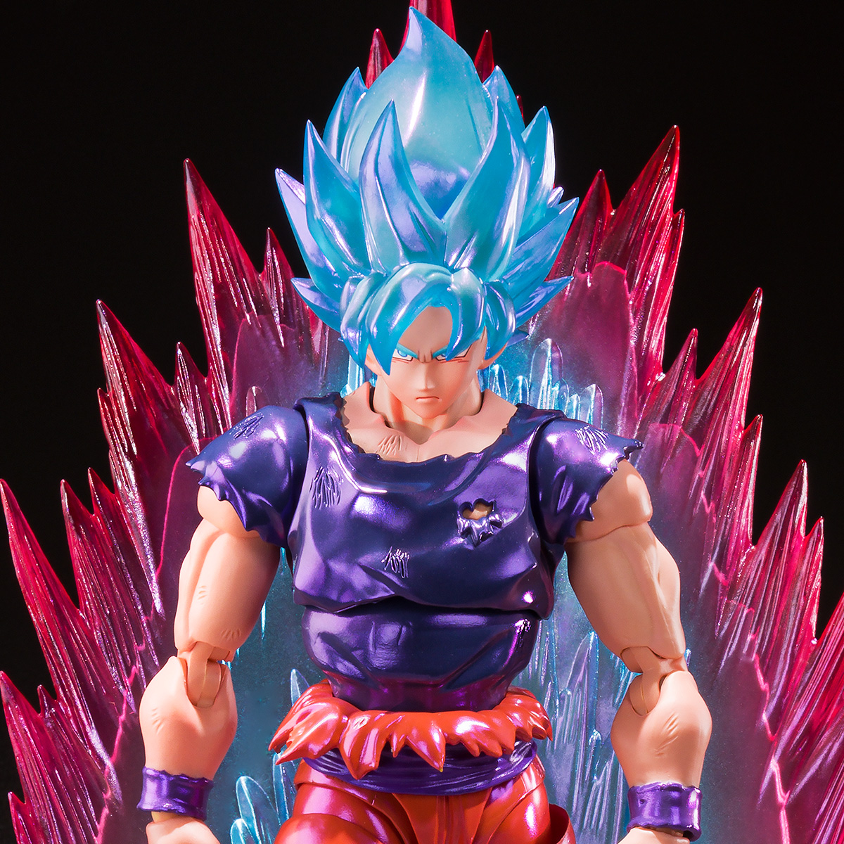 Sun goku with new form of super saiyan 5 with purple energy aura 