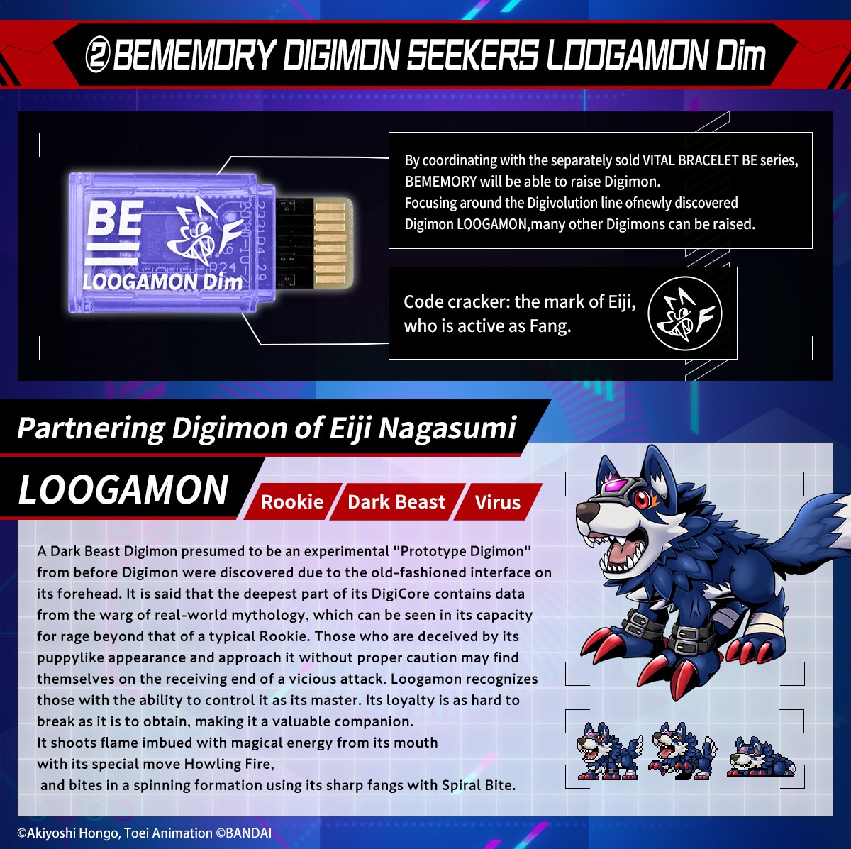 BEMEMORY DIGIMON SEEKERS Loogamon Dim & DIGIMON LINKER band set