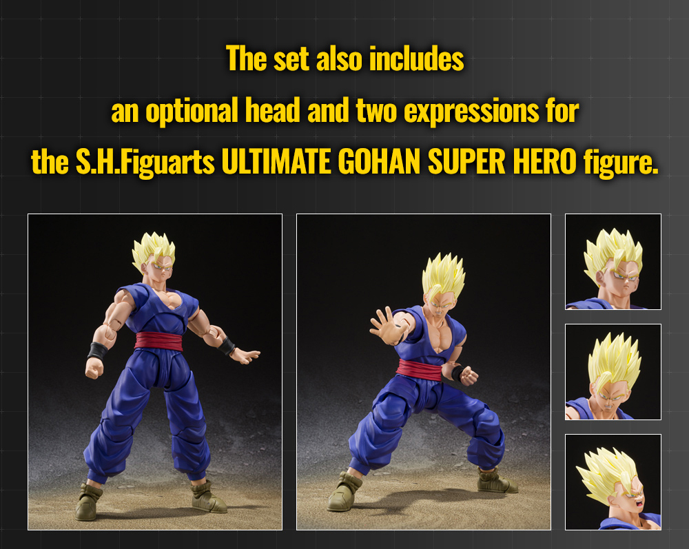 The set also includes an optional head and two expressions for the S.H.Figuarts Ultimate Gohan SUPER HERO figure.