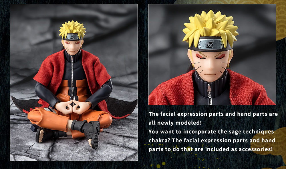 The facial expression parts and hand parts are all newly modeled! You want to incorporate the sage techniques chakra? The facial expression parts and hand parts to do that are included as accessories!